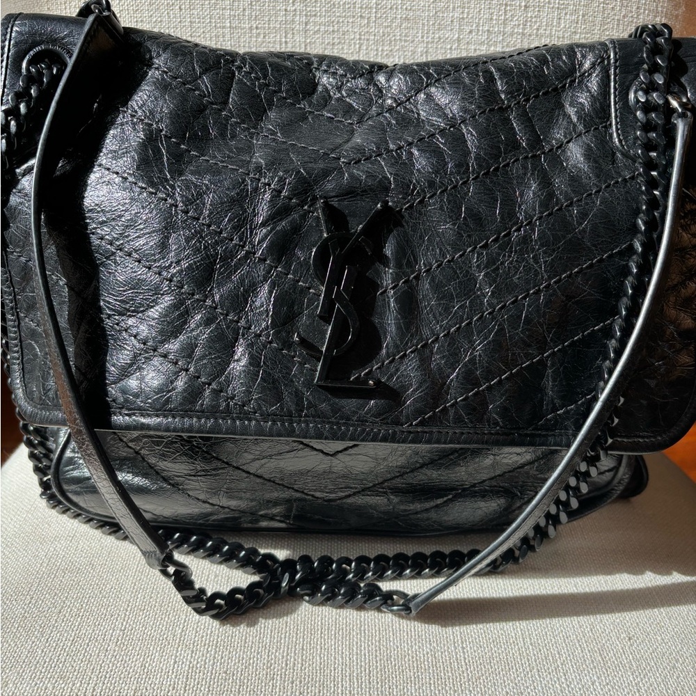Yves Saint Laurent Black Quilted Leather Shoulder Bag Nikki